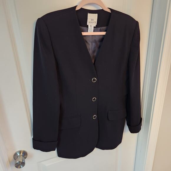 En Avance Women's Black 3 Button Wool Jacket Blazer Size 10 - Picture 5 of 6